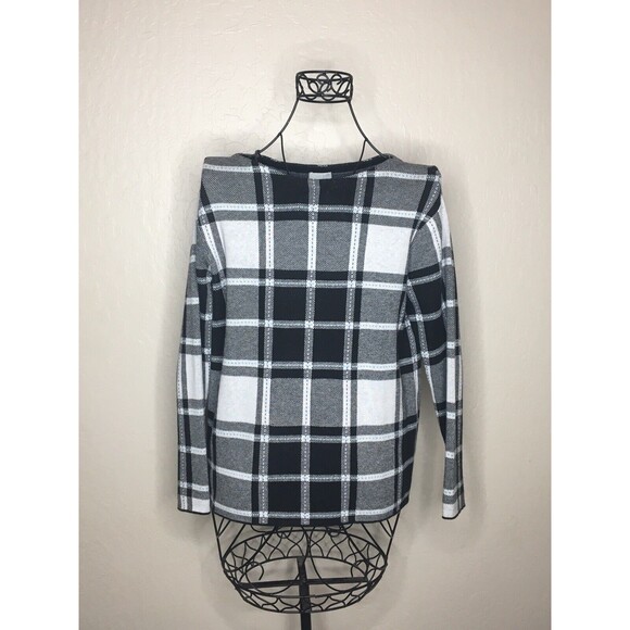 J. JILL Black White Plaid Windowpane Check Soft Knit Pullover Sweater Sz S - Picture 1 of 5